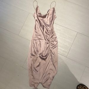 SATIN OHPOLLY DRESS W SLIT!!!! WORN ONCE❤️